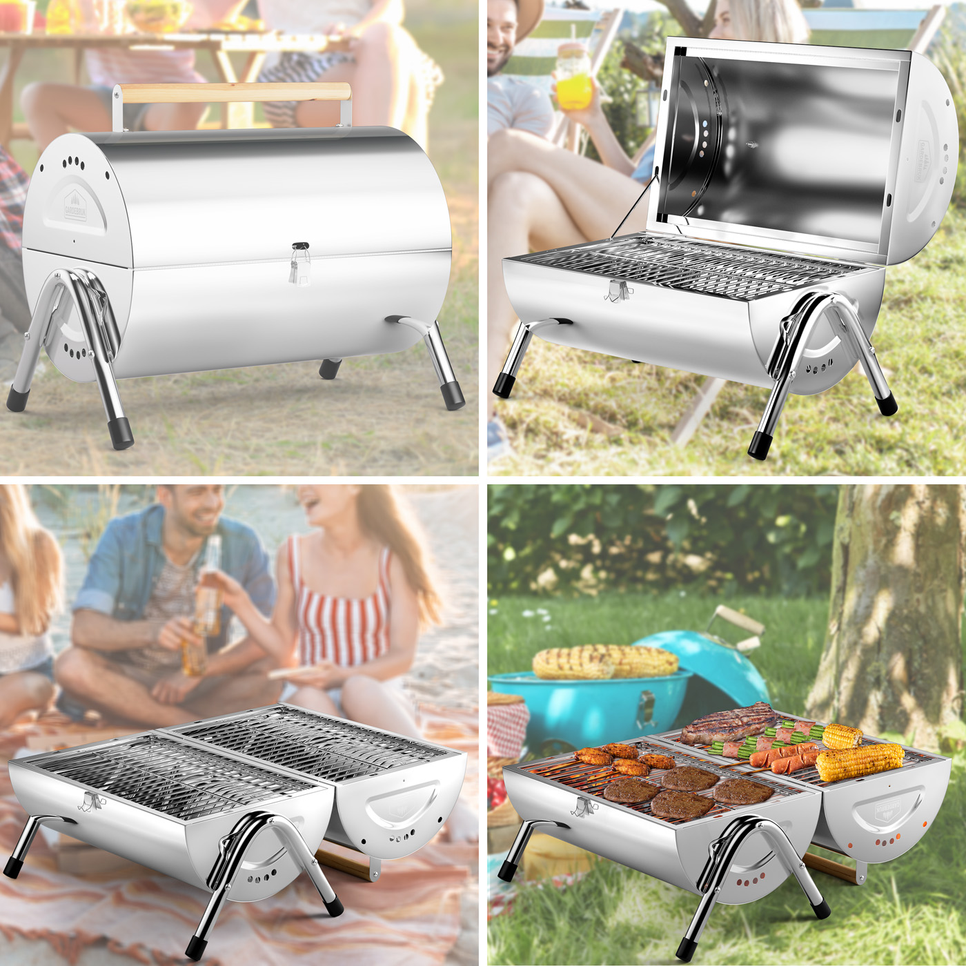 BBQ Barbecue Portable Mobile Stainless Steel Grill Table Camping Flat