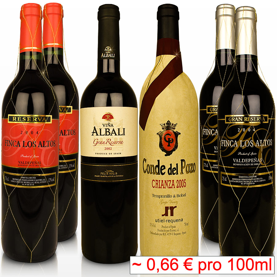 Spanischer Wein Jerez 6 Buchstaben Weinset 6 Fl. spanischer Gran Reserva Weinpaket + Crianza Rotwein Wein
