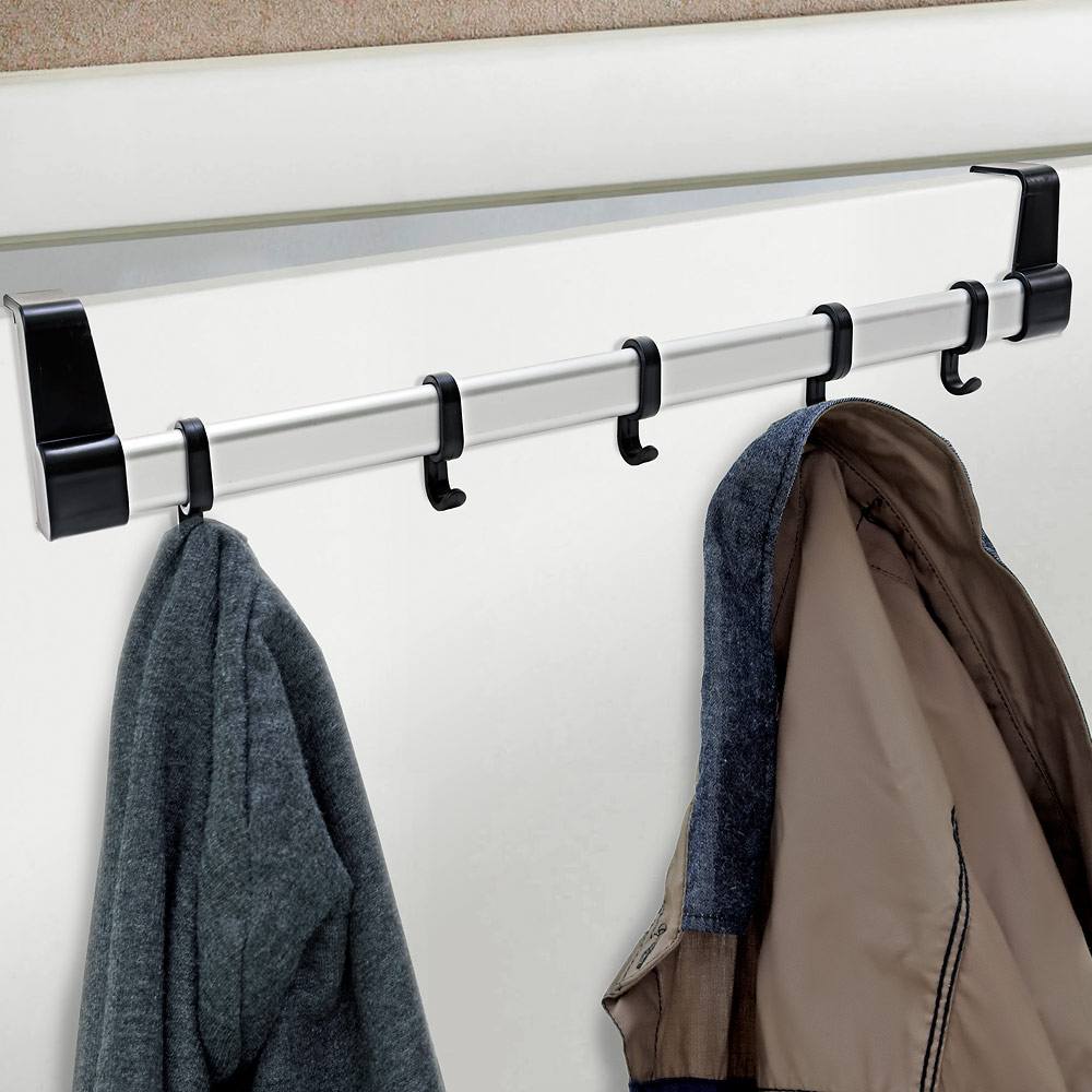5 Hook Over Door Coat Rack Hanger Clothes Storage Space Movable Aluminium Rail eBay