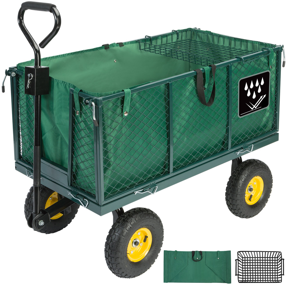 Spacious Garden Trolley Log Waste Trailer Cart Wagon Outdoor Tipping