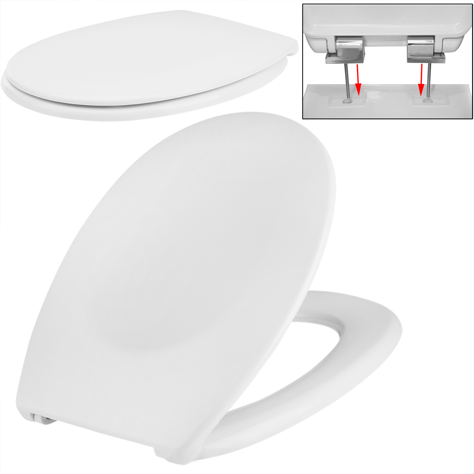 Deuba Soft Close Toilet Seat White Strong Hinges Fittings Easy Installation Cleaning Durable Slow Lid Cover Loo Bathroom