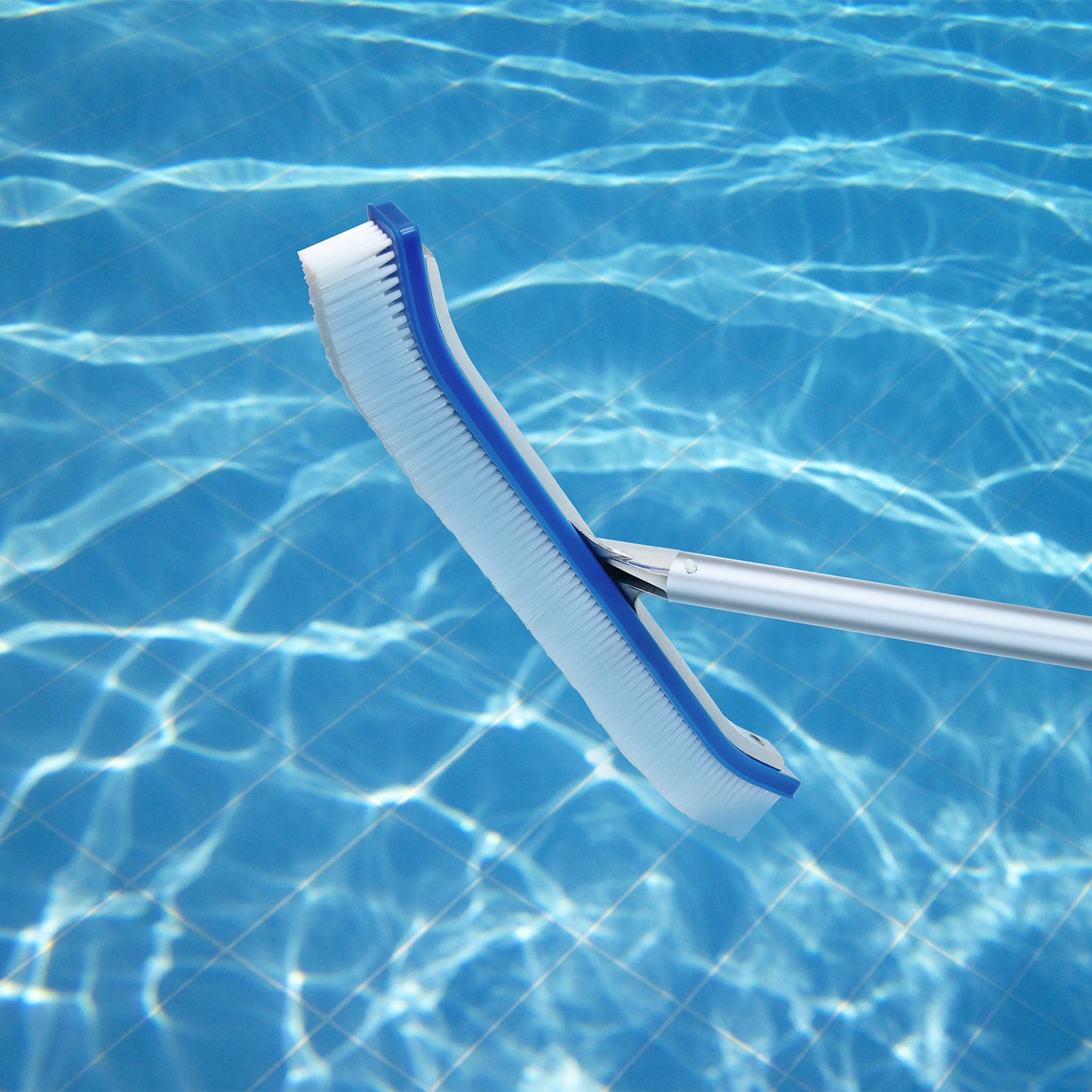 Swimming Pool Brush 46cm Floor Cleaning Aluminium Stick Bristles Curved