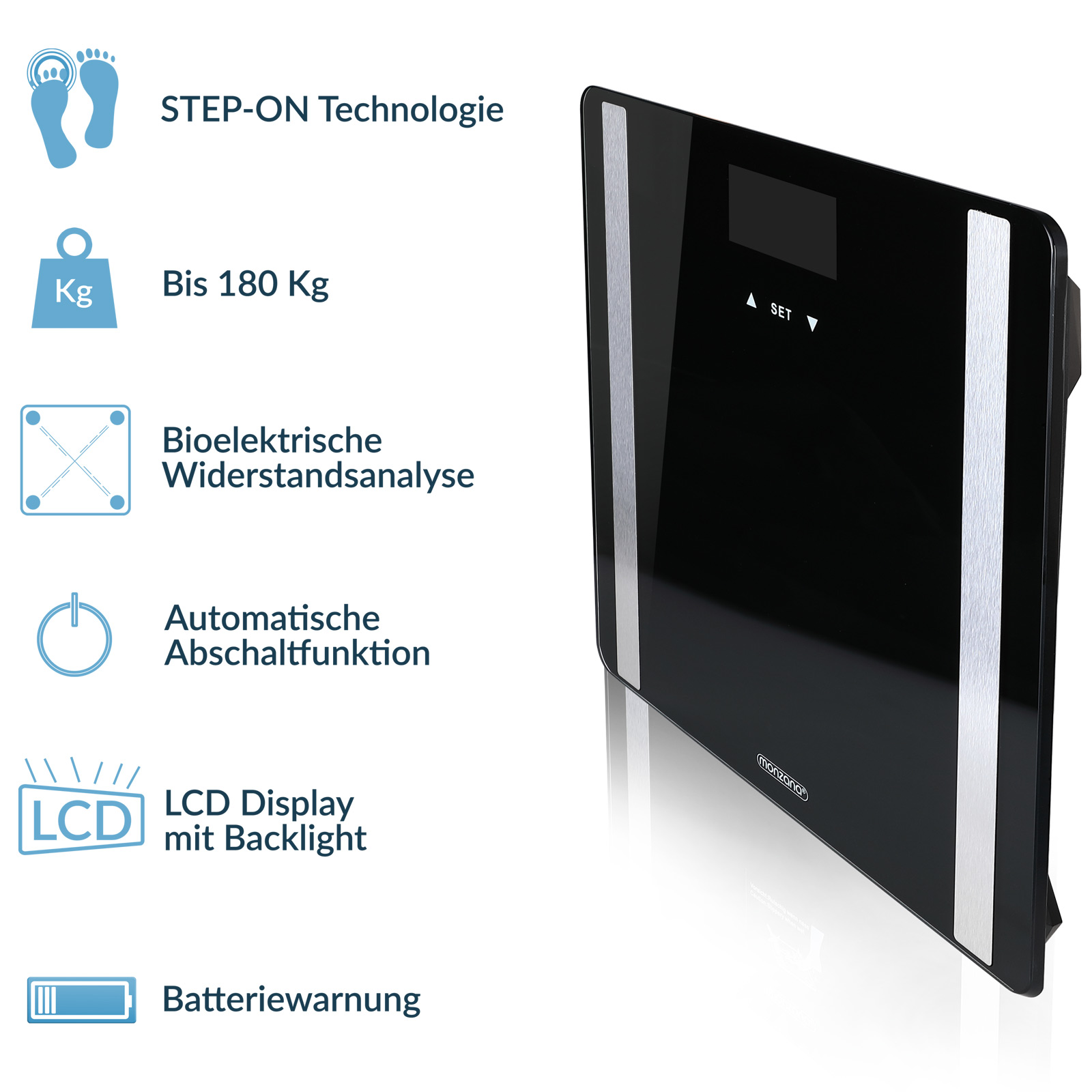 monzana® Waage 8 in 1 Personenwaage Körperfettwaage Digital Körper