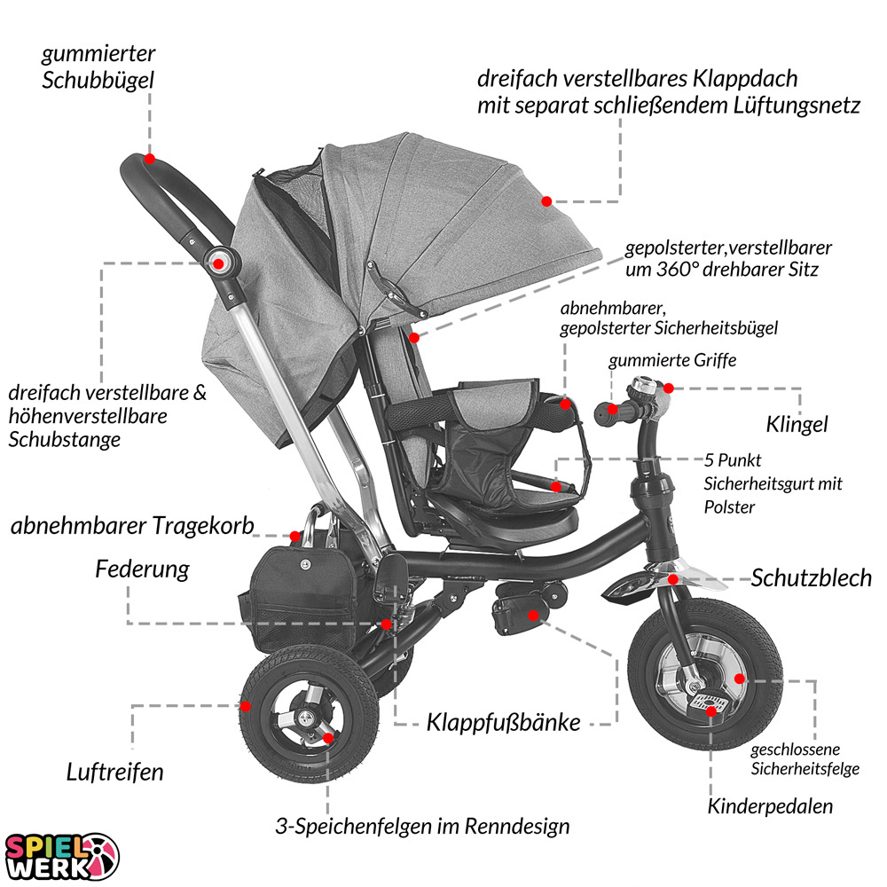 Micro Tricycle Poussette portable pliable légère pour bébé Noir