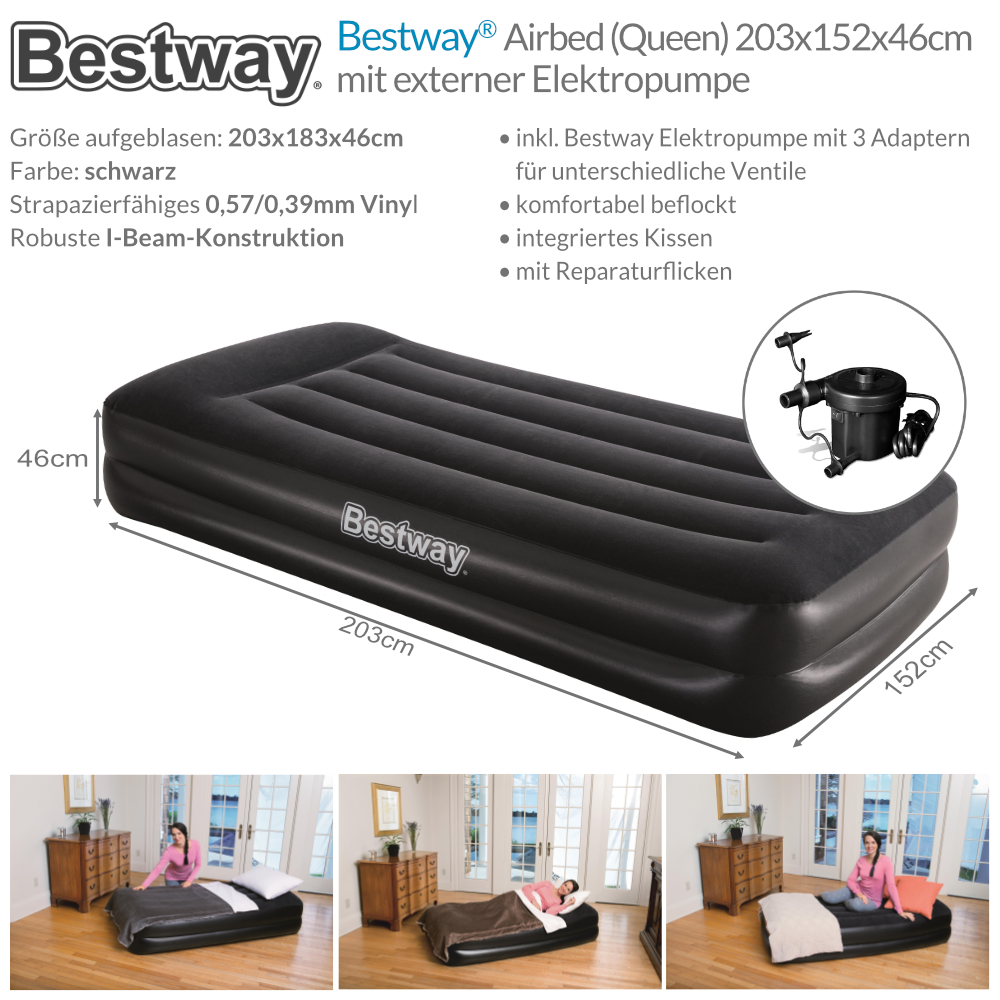 Bestway Luftbett Luftmatratze mit Pumpe Doppelbett Matratze Camping