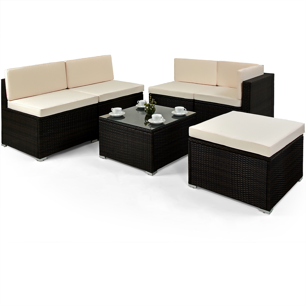 Poly Rattan Sofa & Table Set Garden Furniture Corner Outdoor