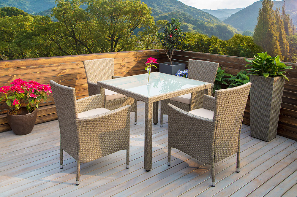 DEUBA® Poly Rattan Dining Table Chairs Set 4+1 Garden Furniture Set